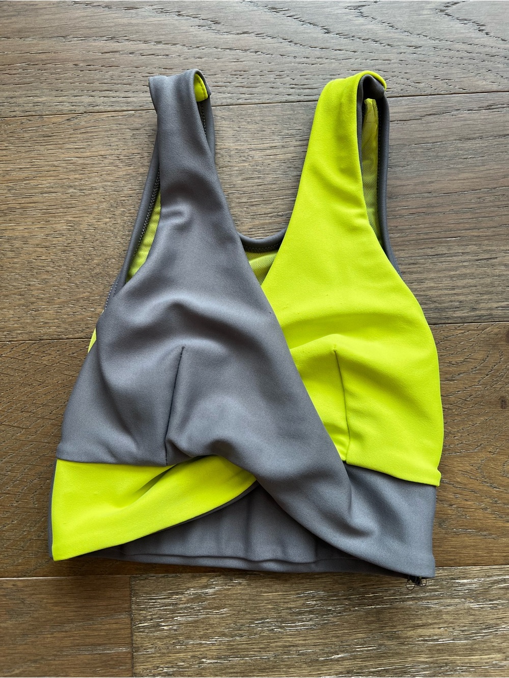 Five dancewear Gray and Neon Yellow kids Twist-Front top YL